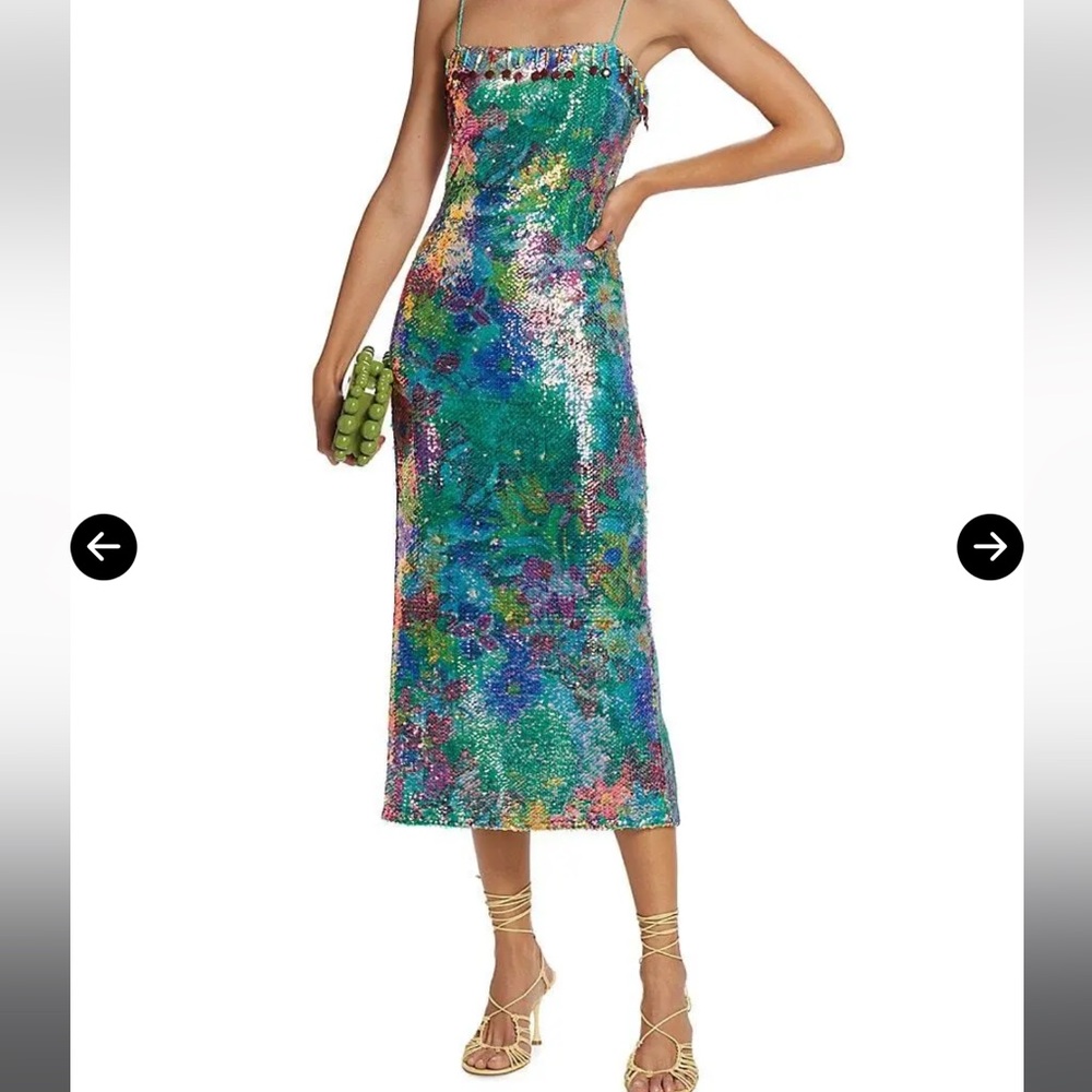ALEXIS NISHA AIYA BOTANICAL SEQUIN BEADED DRESS